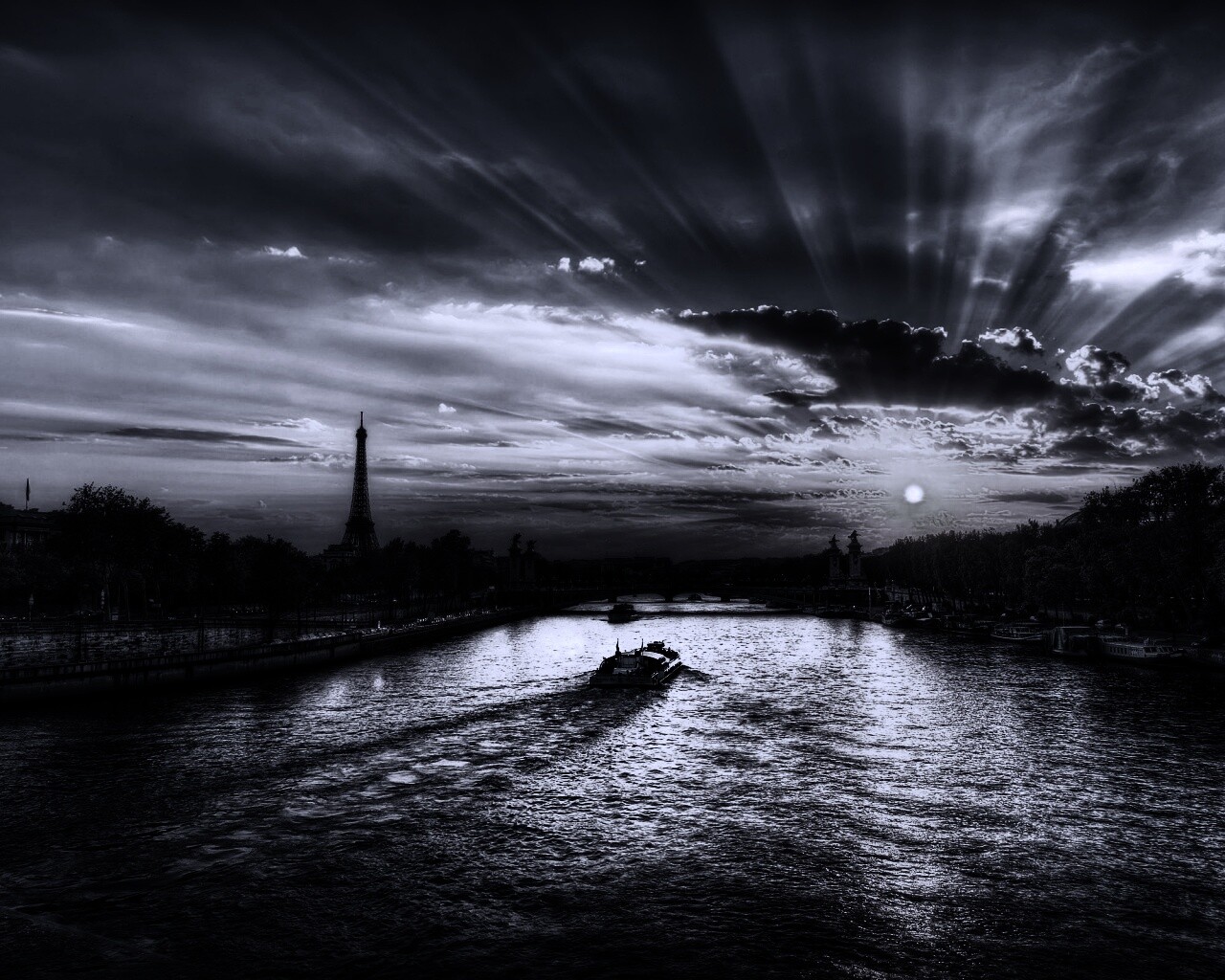 Закат над парижем HDR обои