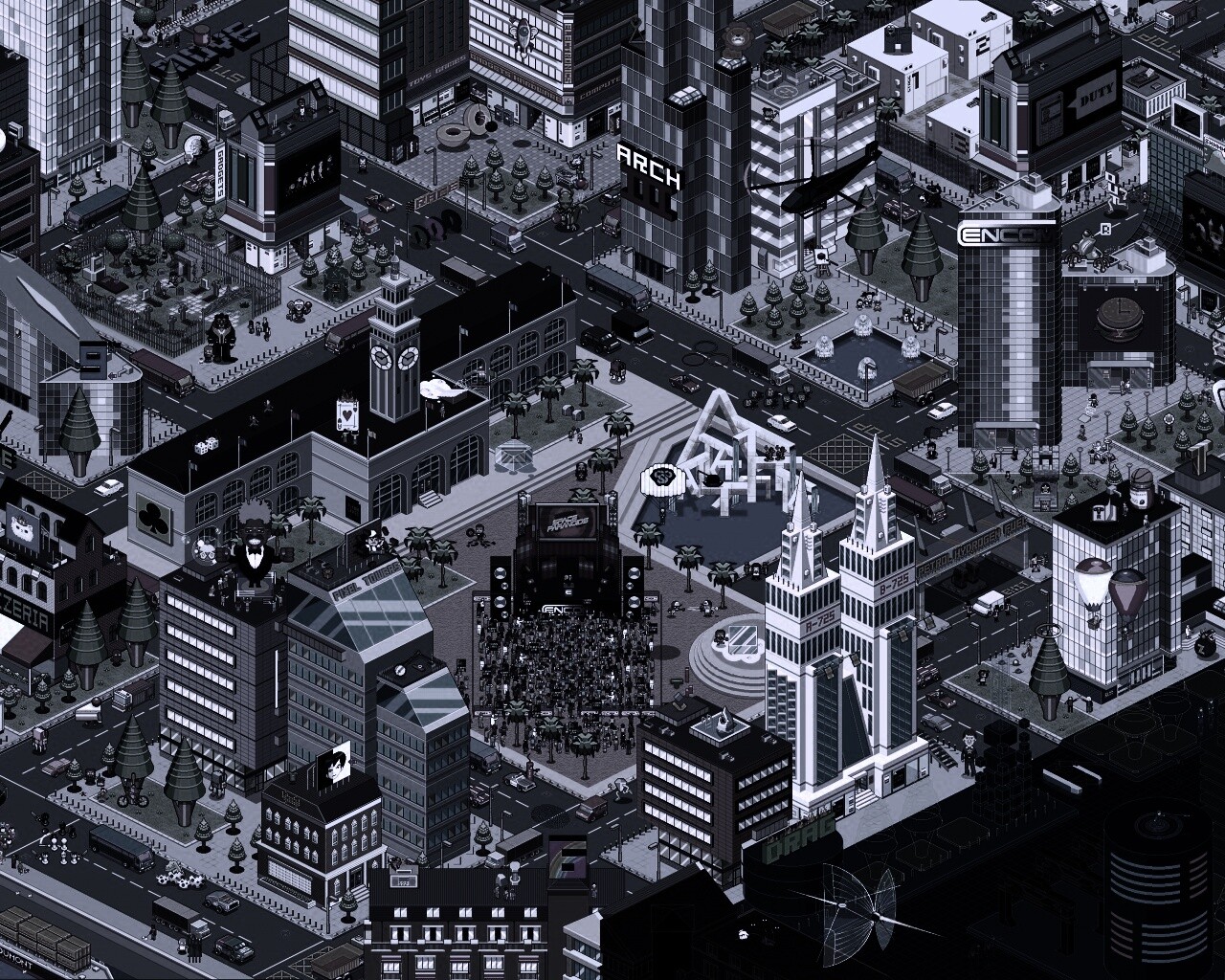 Пиксельный город обои