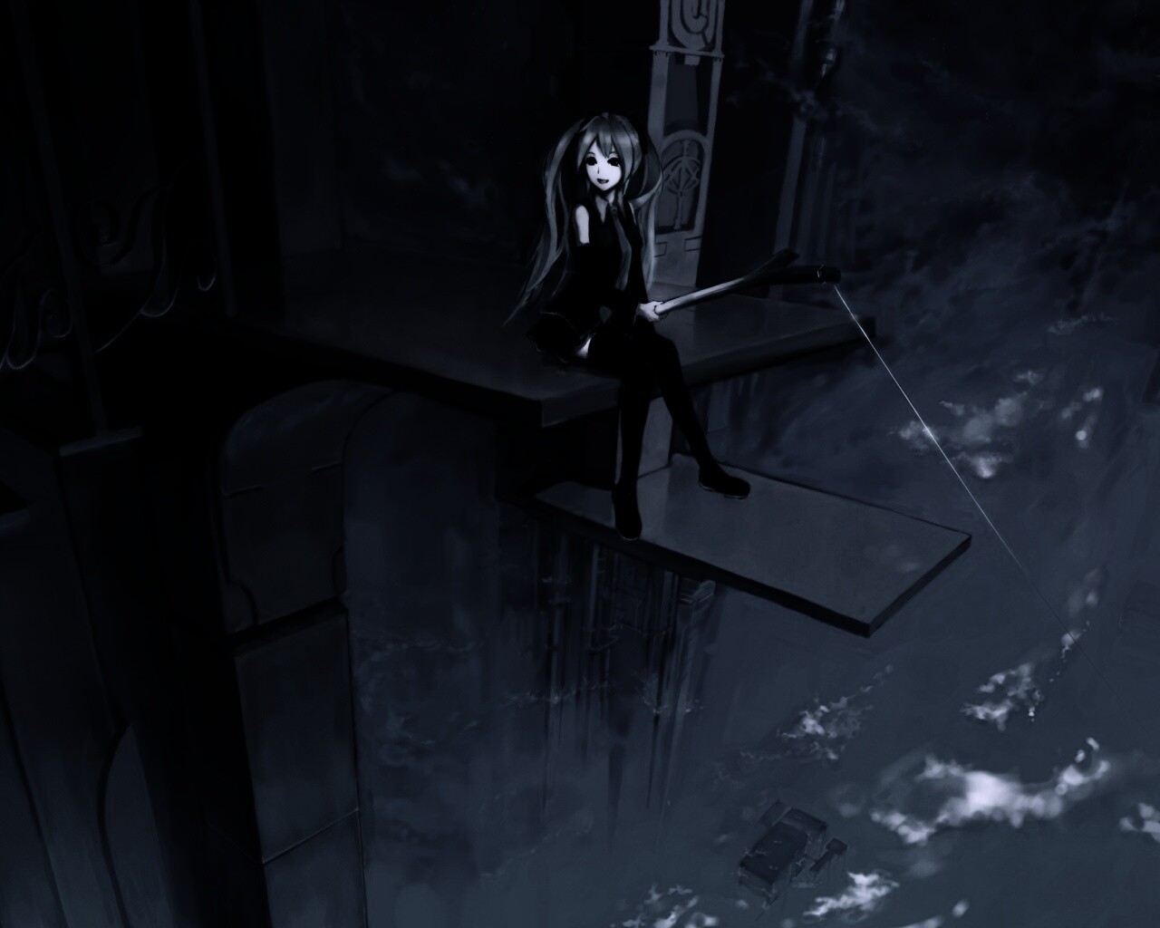 Хатсуне Мику с удочкой обои