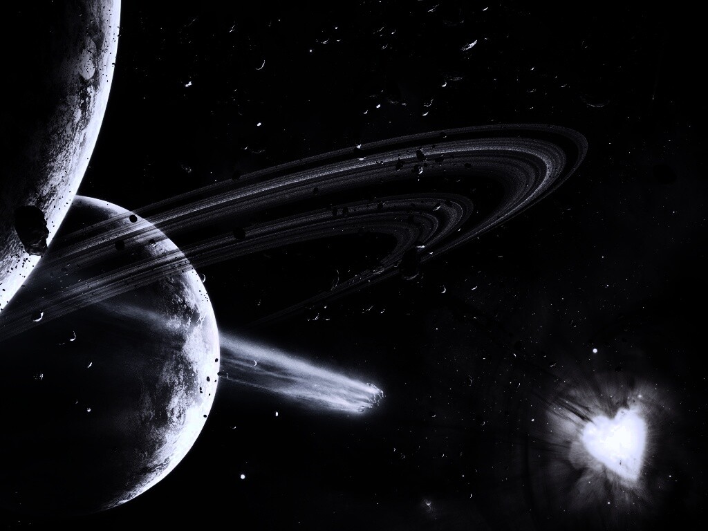 Голубой метеорит и туманность в виде сердца обои