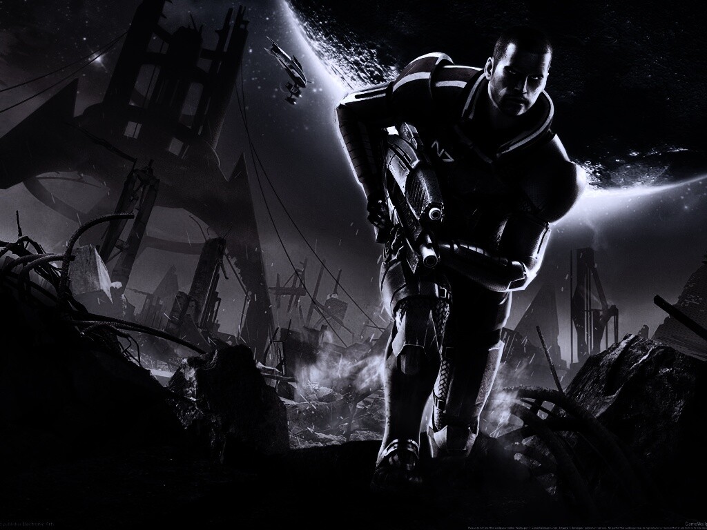 Капитан Шепард на руинах обои