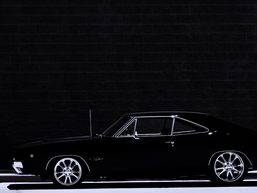 Черный Додж у стены обои