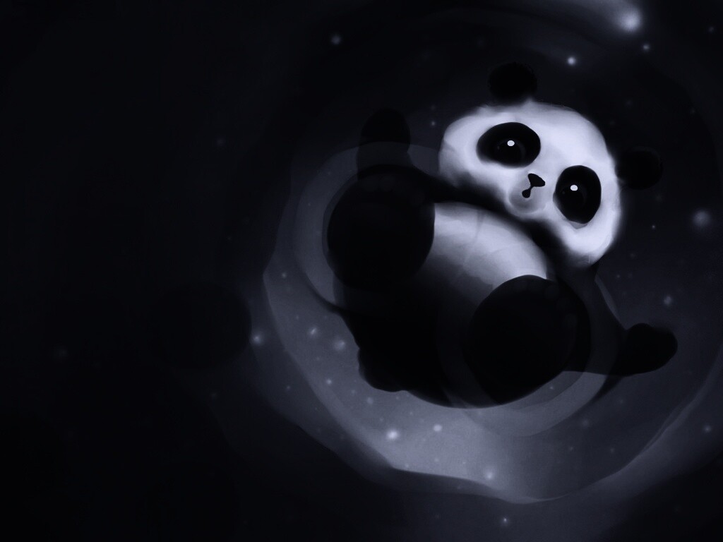Маленькая панда и лужа обои