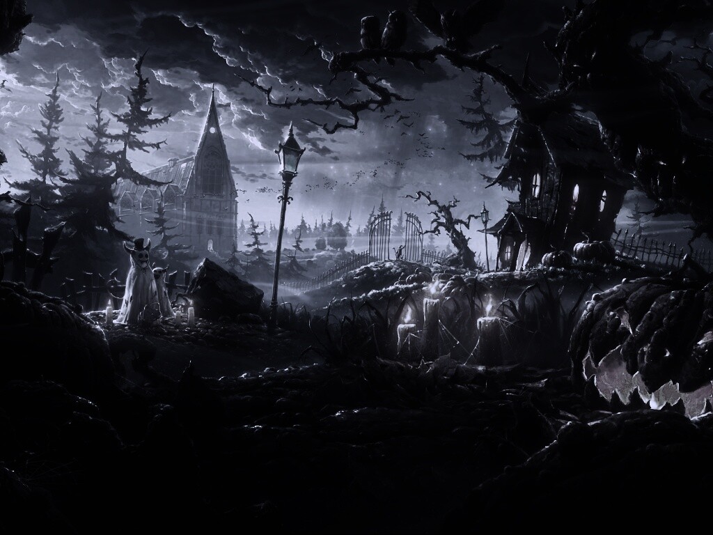 Страшный хэллоувинский пейзаж обои