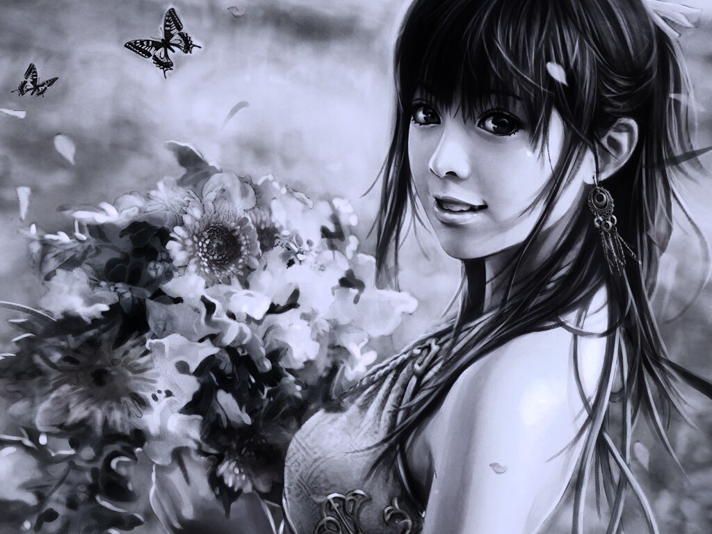 Девушка с цветами обои