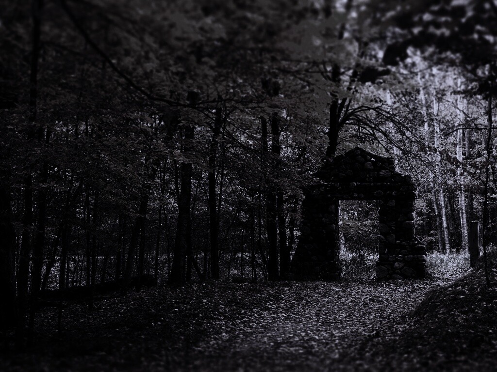 Каменная арка в осеннем лесу обои