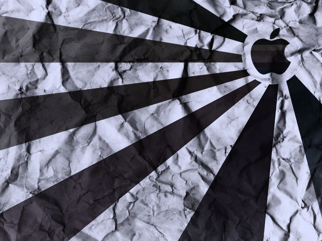 Радужный логотип Apple на мятой бумаге обои