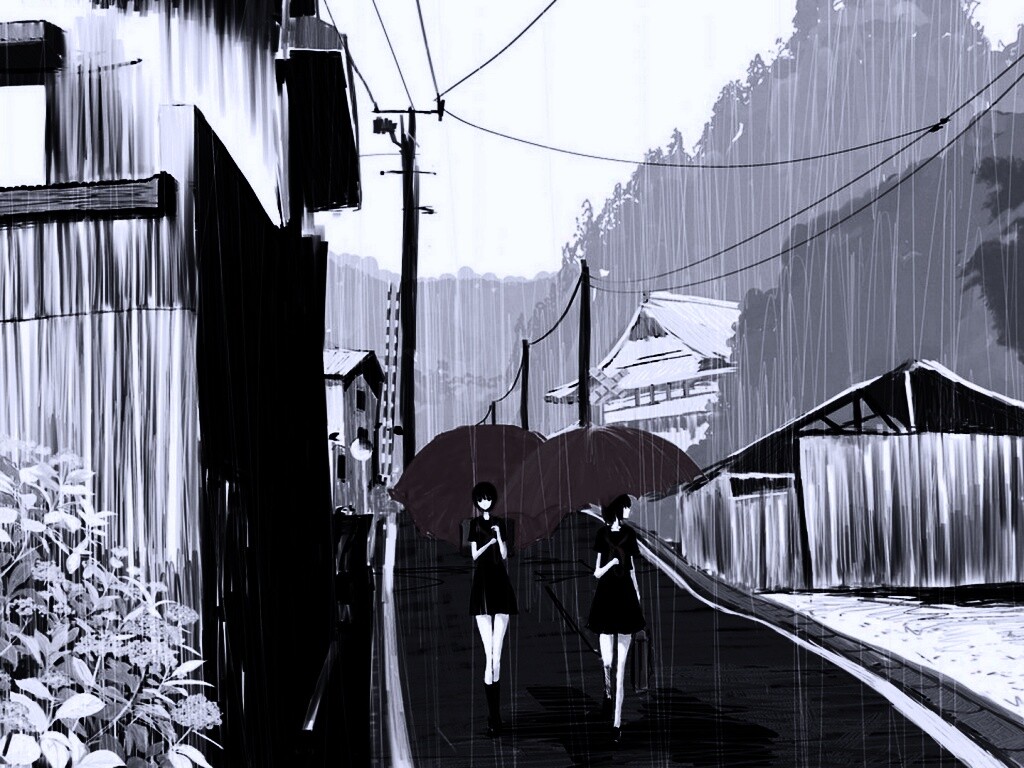 Девушки с красными зонтами обои