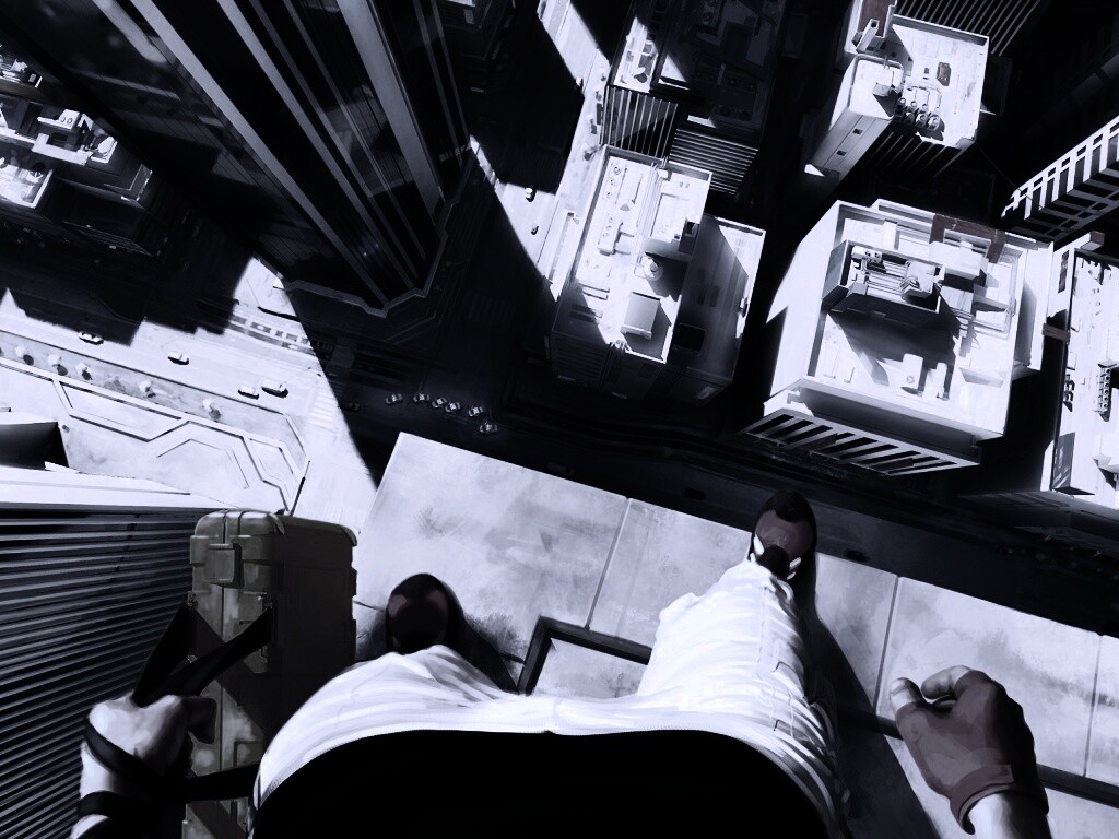 Фейт на краю небоскреба обои