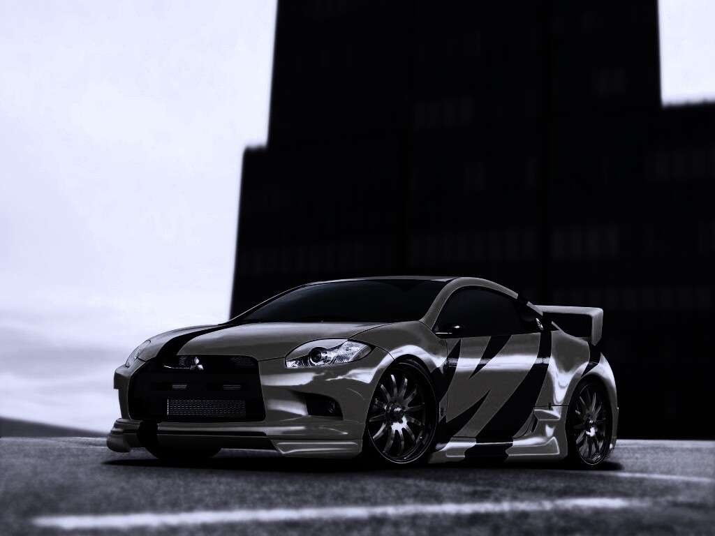 Mitsubishi жёлтого цвета с черными полосами обои