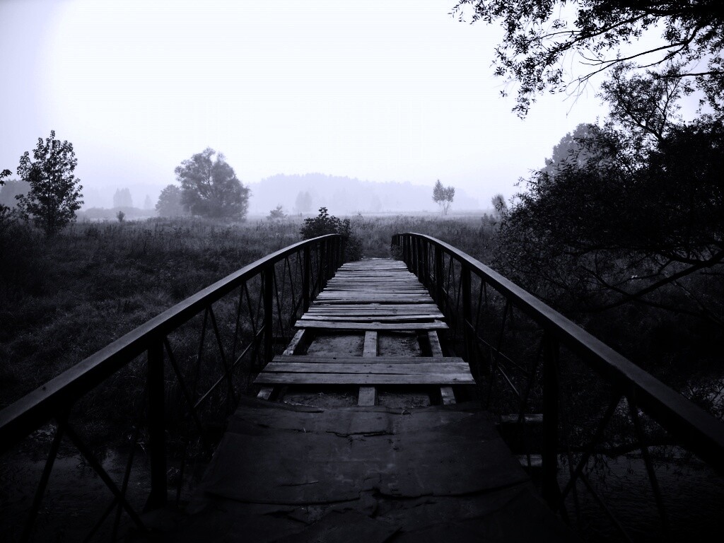 Старый мост на черно-белом фото обои