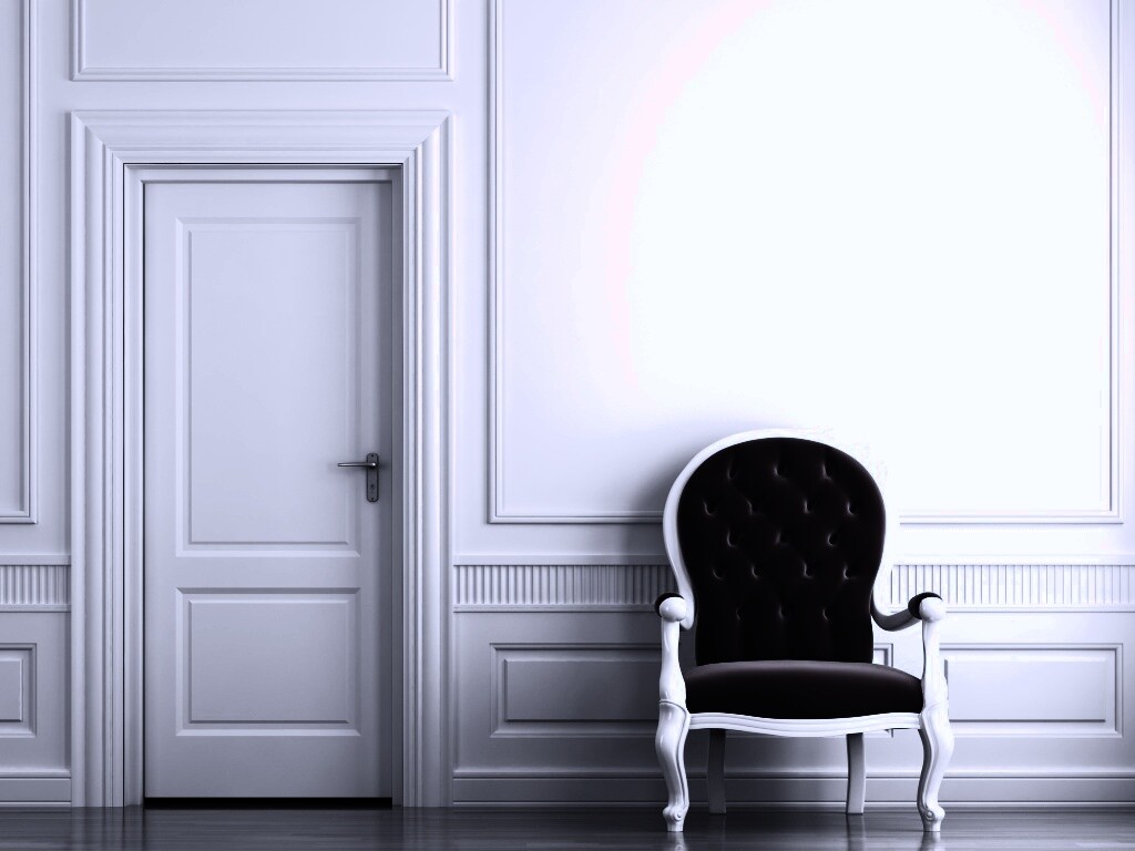 красное кресло в белой комнате обои