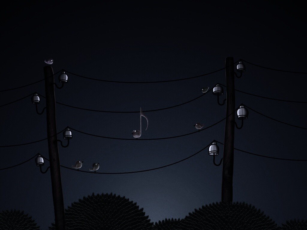 Нотка и птички на проводах обои