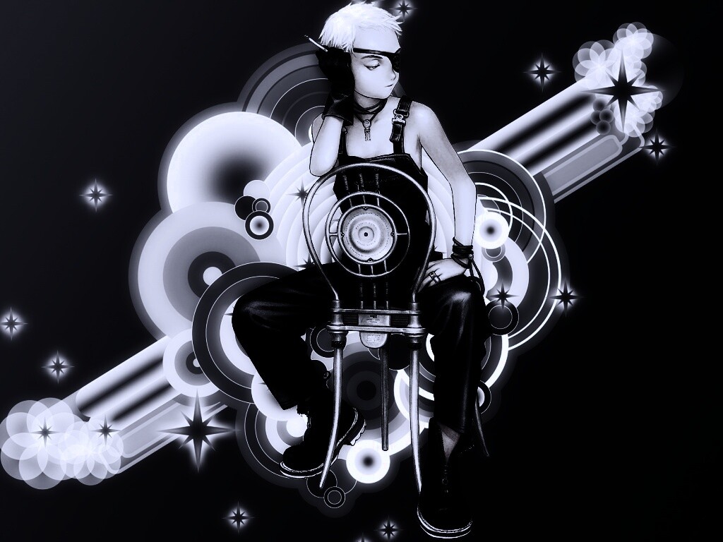 Одноглазый парень на стуле обои