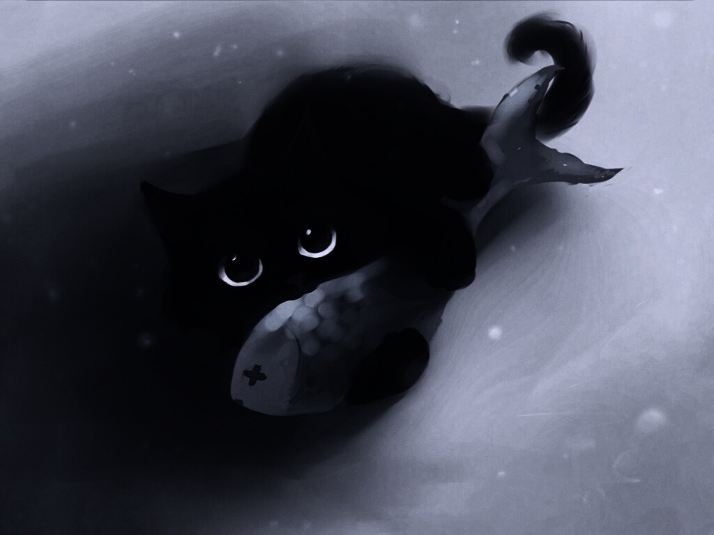 Кот с рыбкой обои