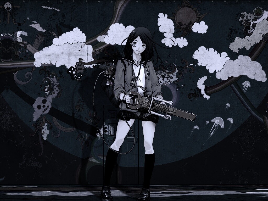 Девушка с бензопилой обои