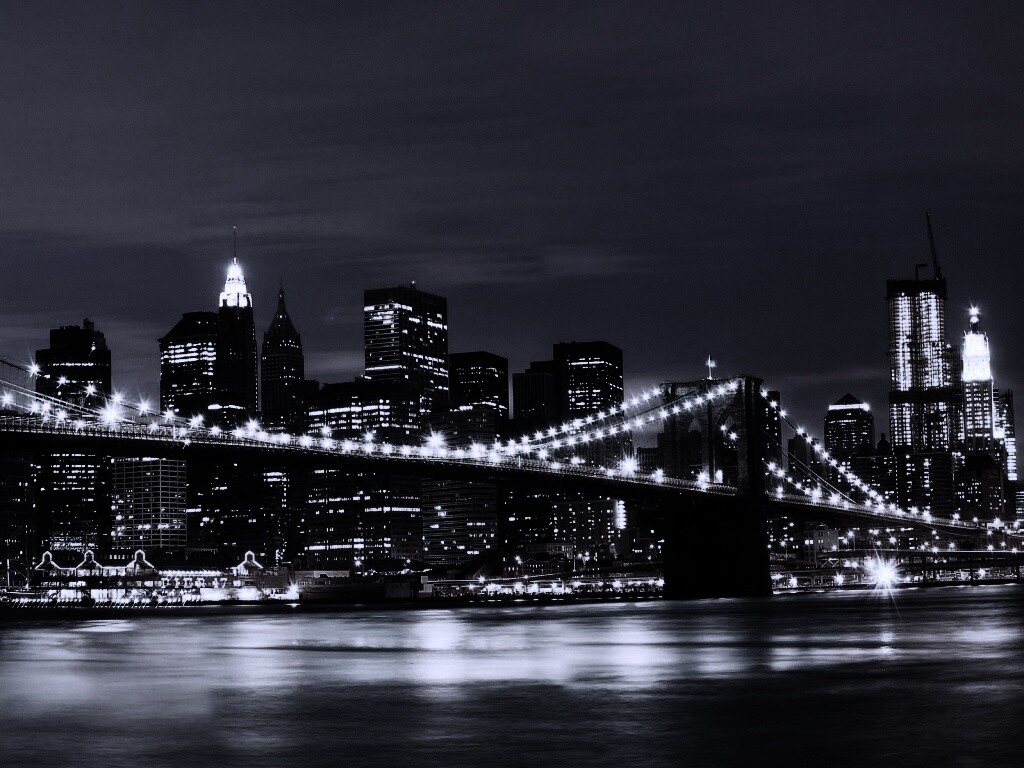 Бруклинский мост на фоне ночного Нью-Йорка обои
