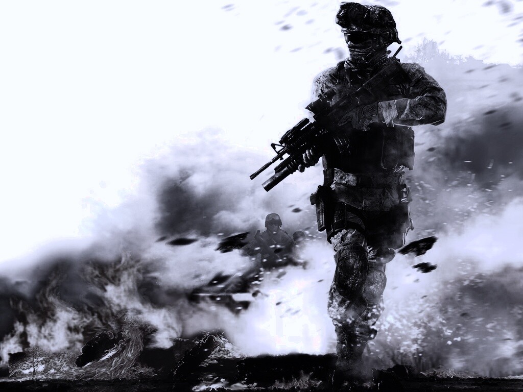 Солдат на фоне огня обои