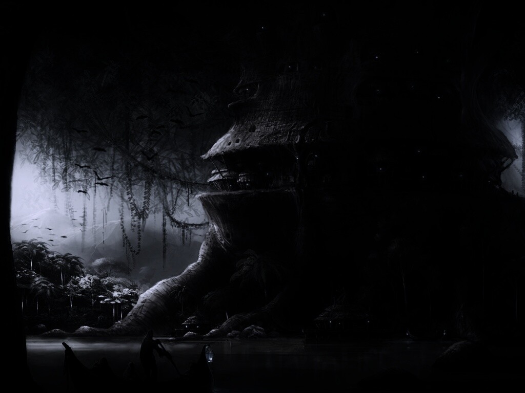 Город в стволе дерева обои