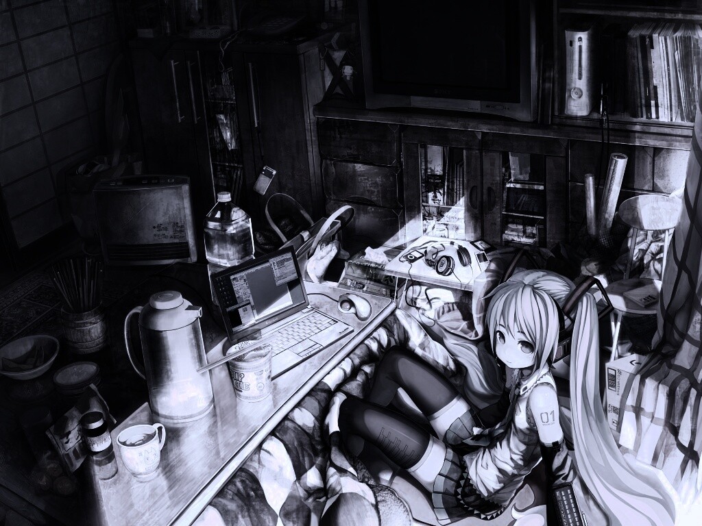 Хатсуне Мику в своей комнате обои