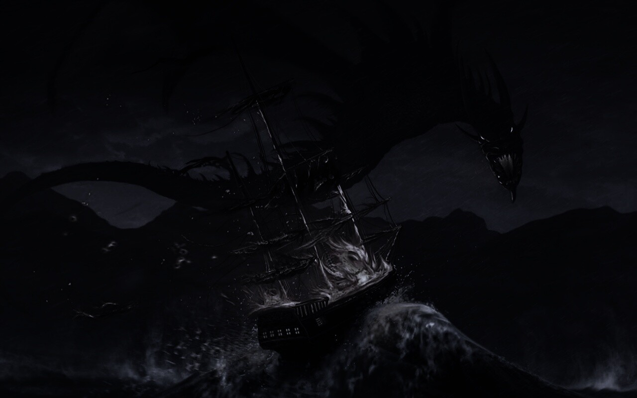 Дракон нападает на корабль обои