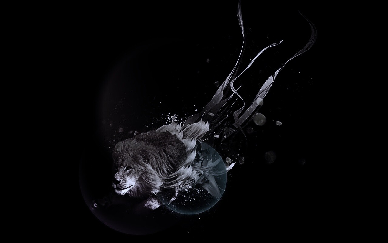 Лев в абстарктой фигне обои