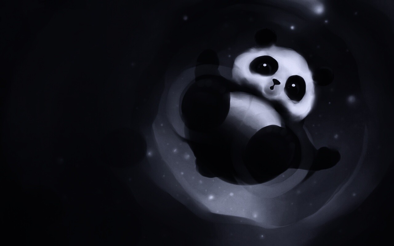 Маленькая панда и лужа обои