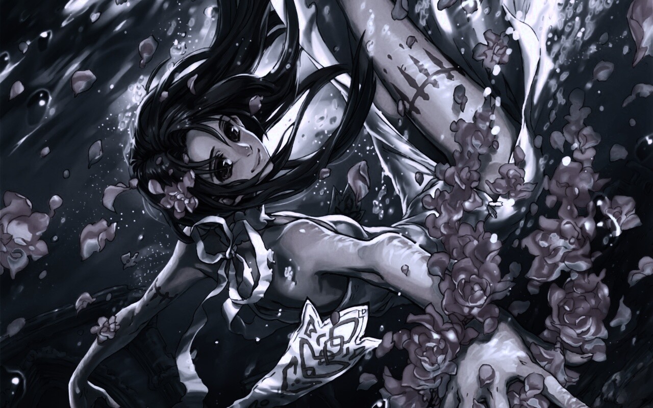 Девушка из аниме под водой обои