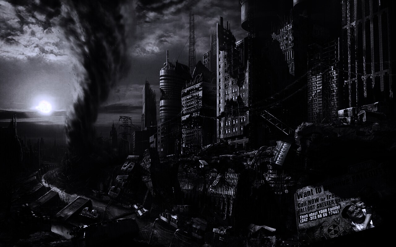 Торнадо в разрушенном городе обои