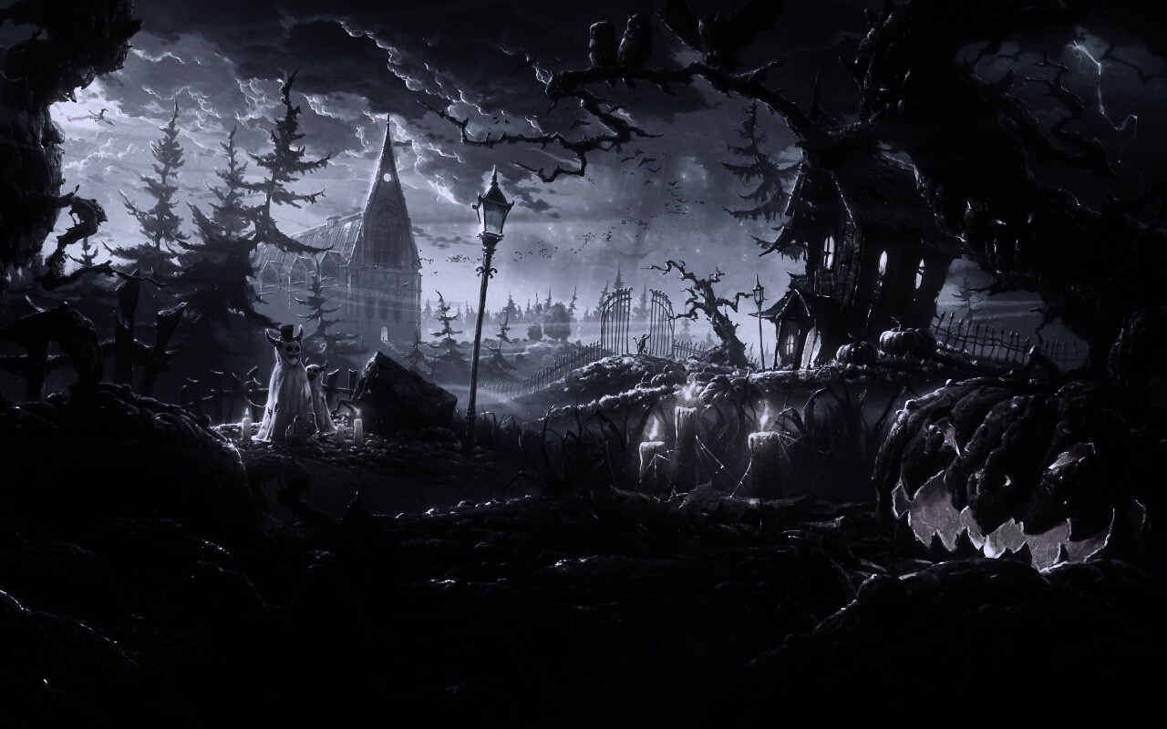 Страшный хэллоувинский пейзаж обои