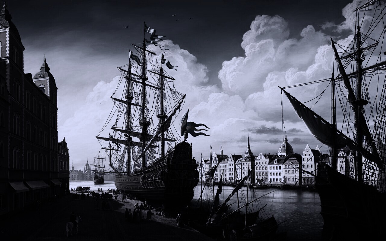 Парусник на набережной обои