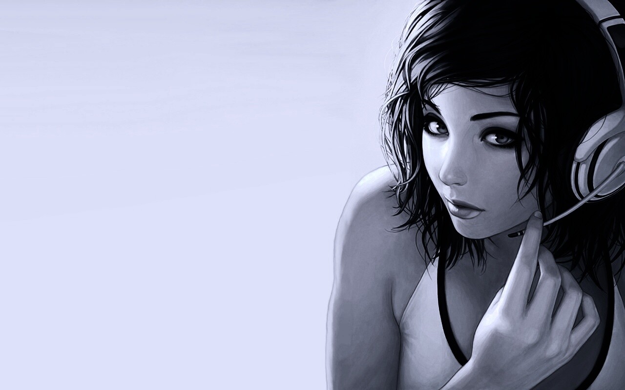 Сексуальная девушка в наушниках с микрофоном обои