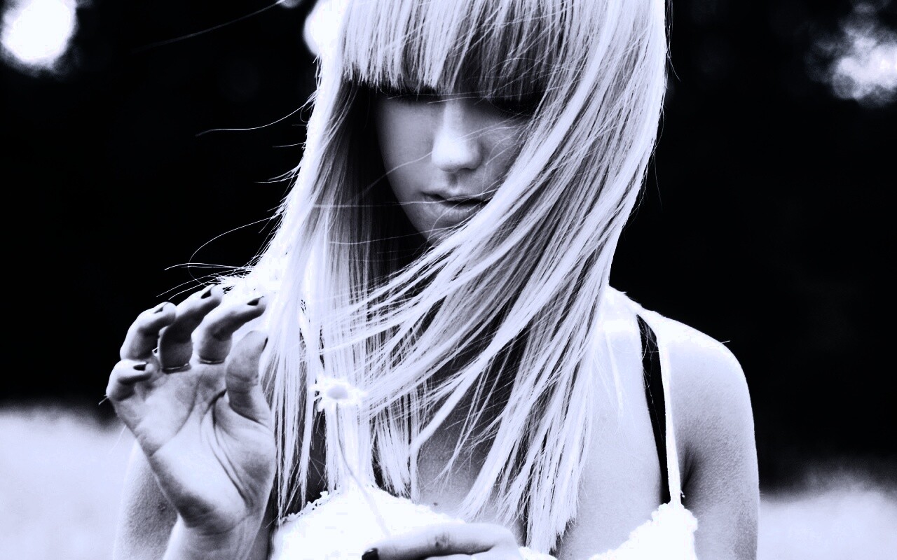 Красивая блондинка с ромашкой обои