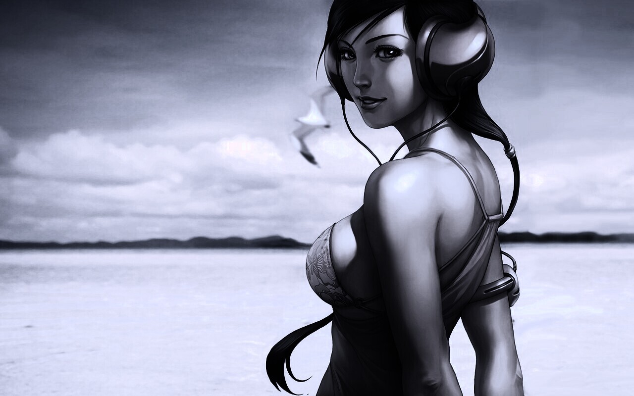 Девушка в наушниках обои