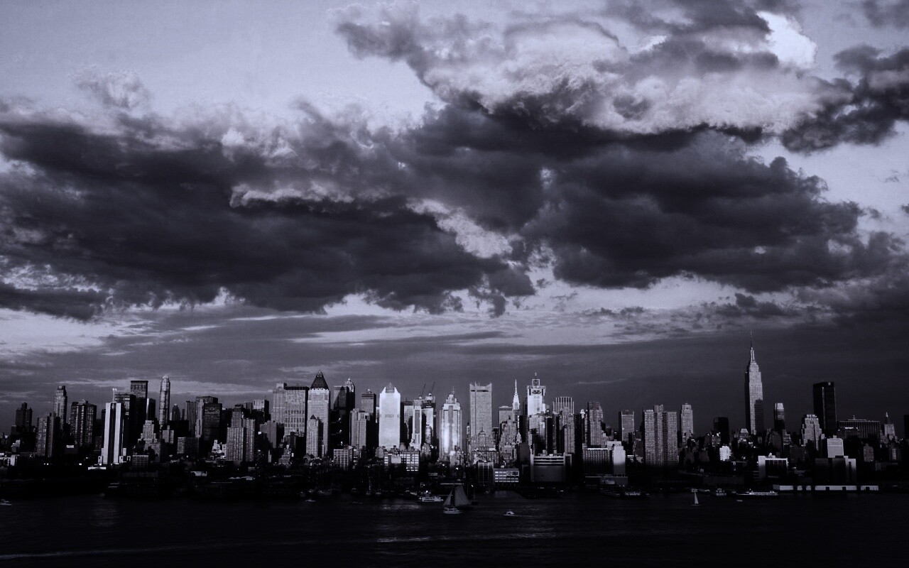 Панорама города на закате обои