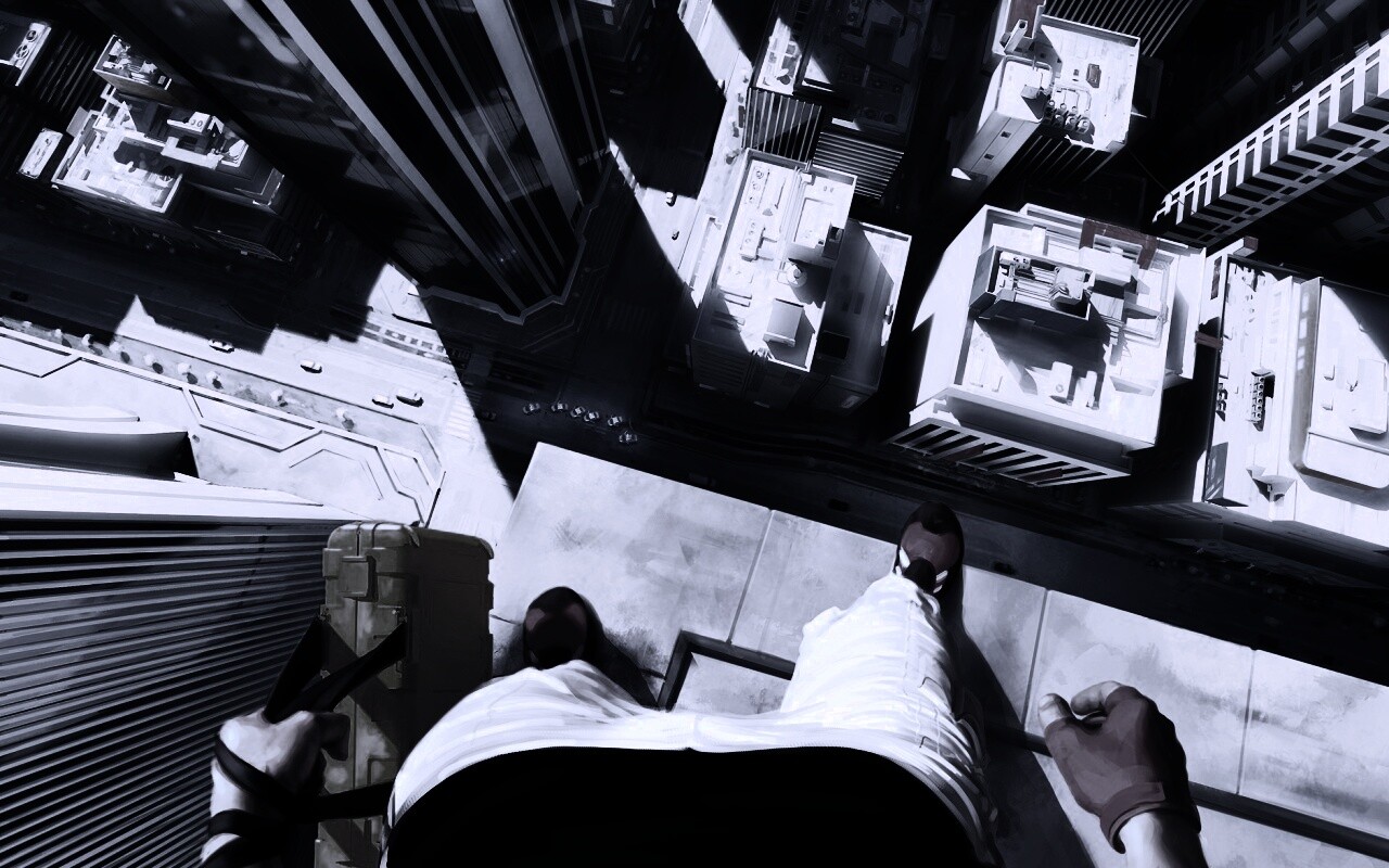 Фейт на краю небоскреба обои