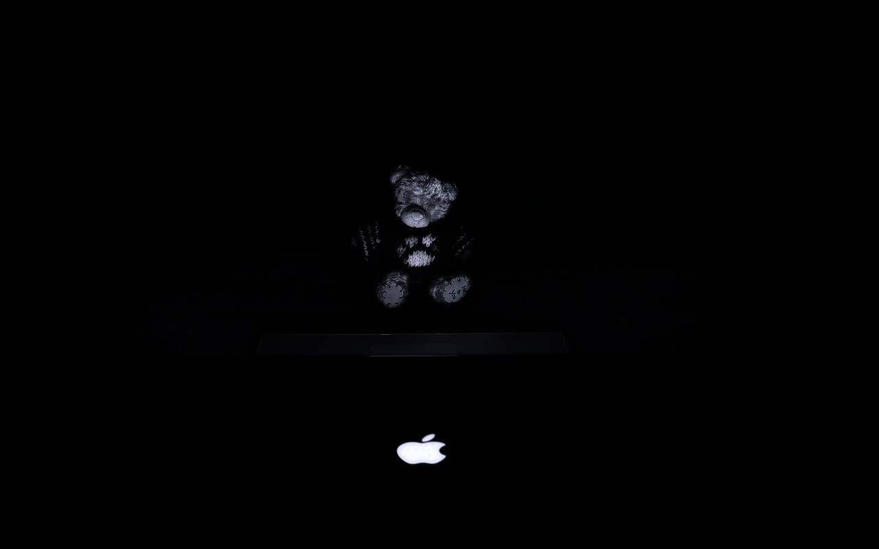 Плюшевый мишка за ноутбуком обои