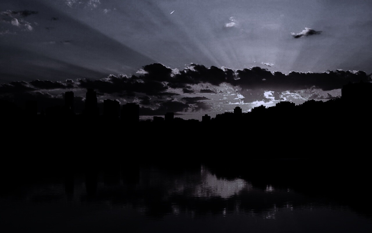 Закат над городом обои