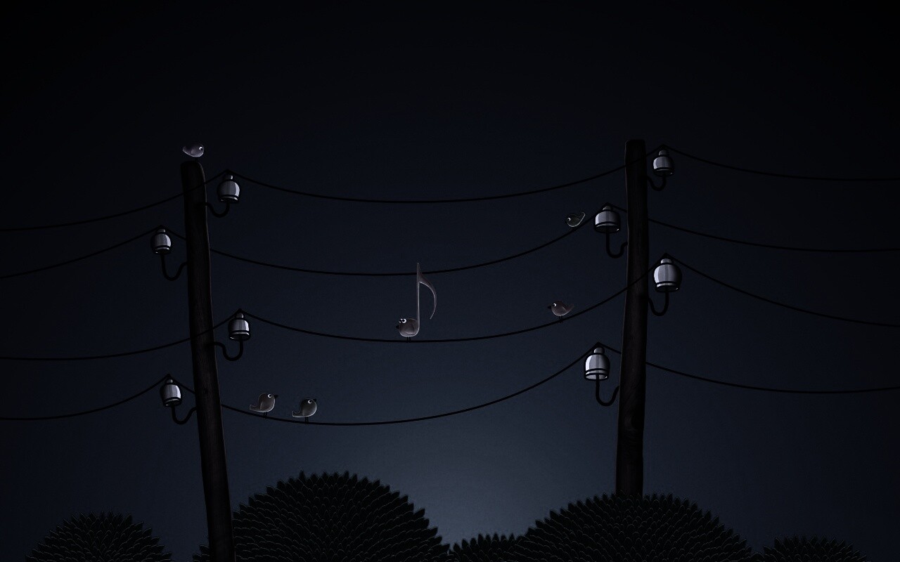 Нотка и птички на проводах обои