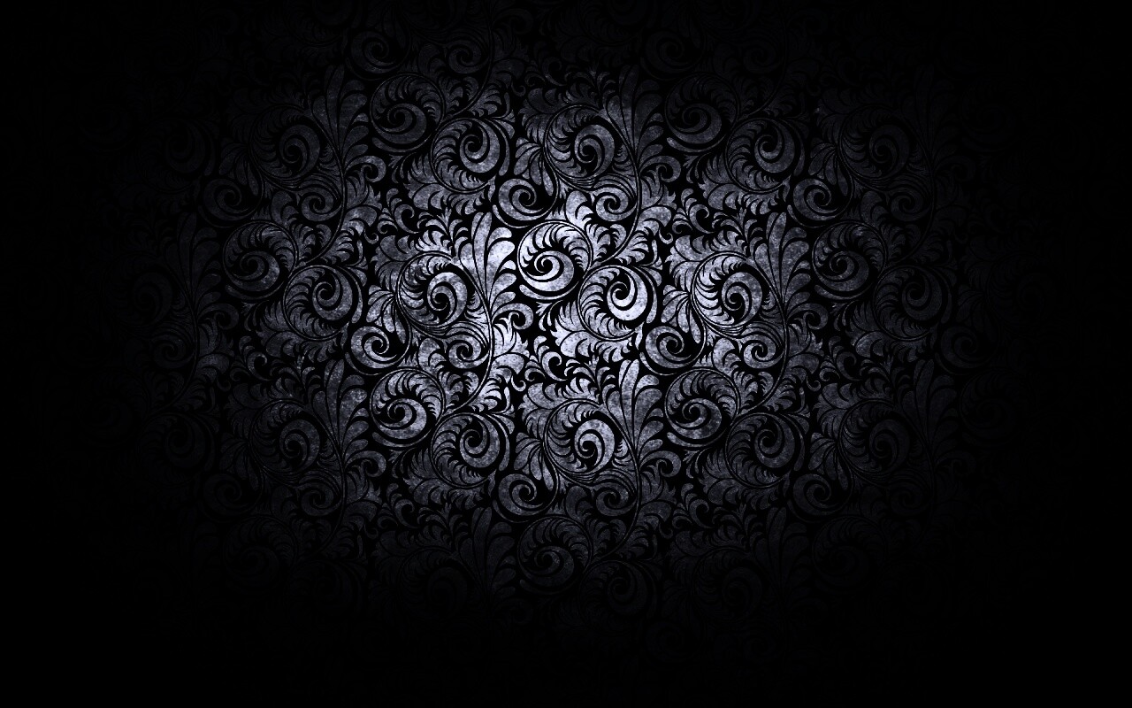 Черный фон с узорами и завитками обои