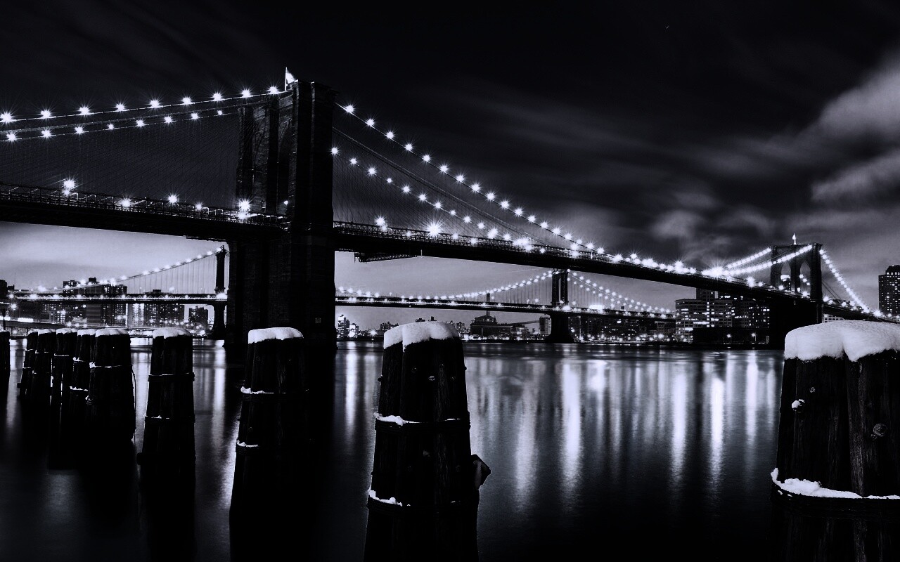 Бруклинский мост зимой HDR обои