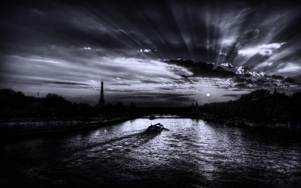 Закат над парижем HDR обои