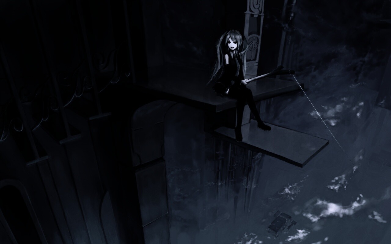 Хатсуне Мику с удочкой обои