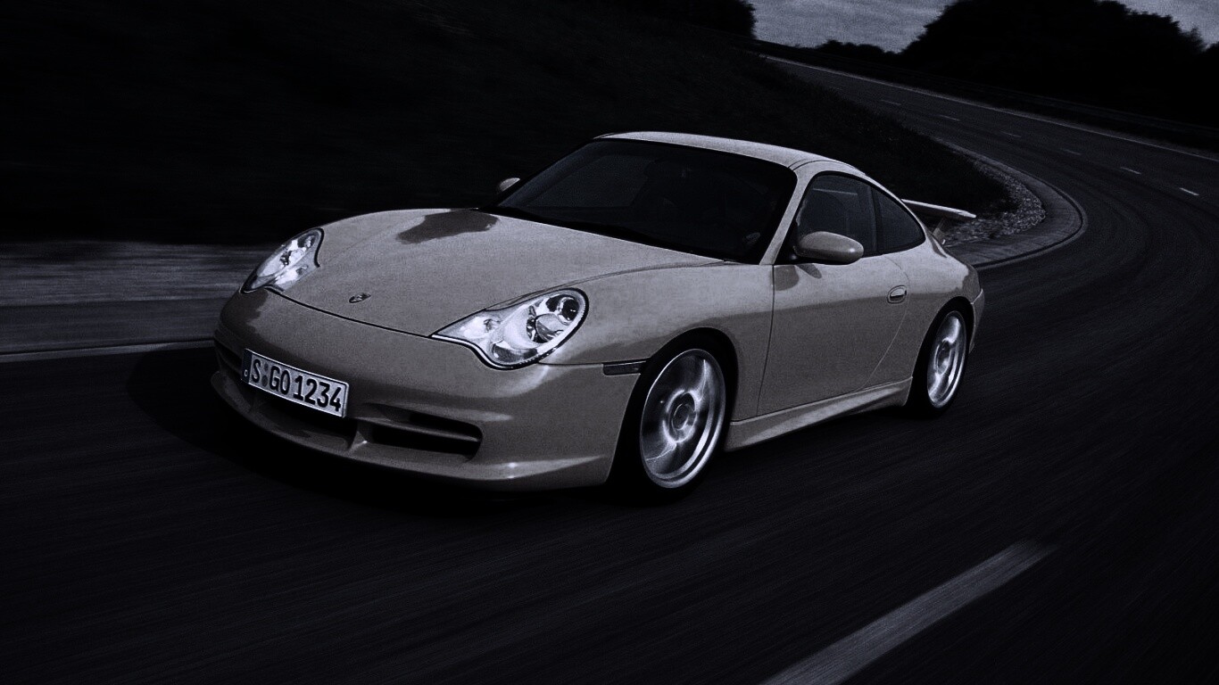 Желтый порш на повороте обои