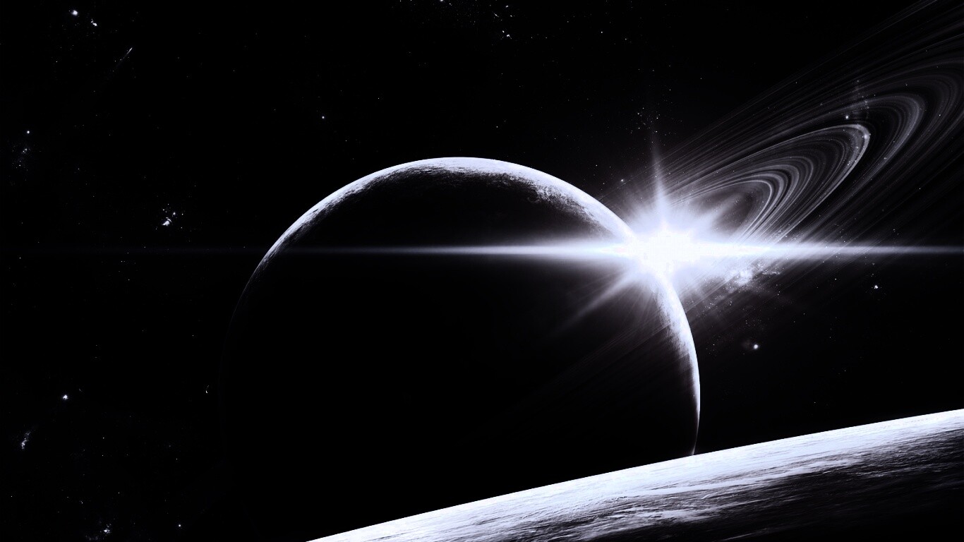 Солнце сквозь кольца Сатурна обои