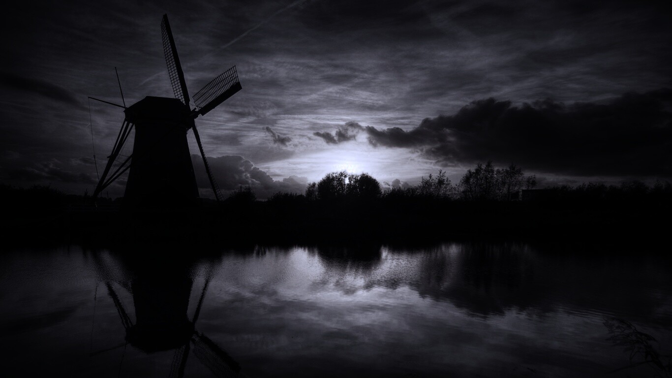 Мельница на озере обои