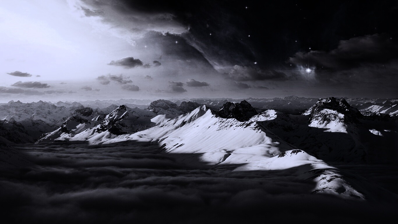 Горный хребет над облаками обои