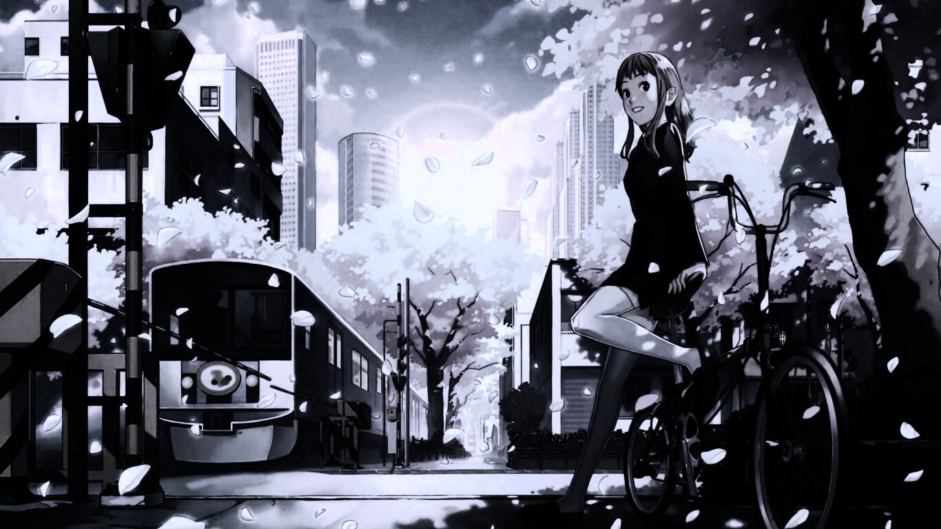 Японская школьница на велосипеде обои