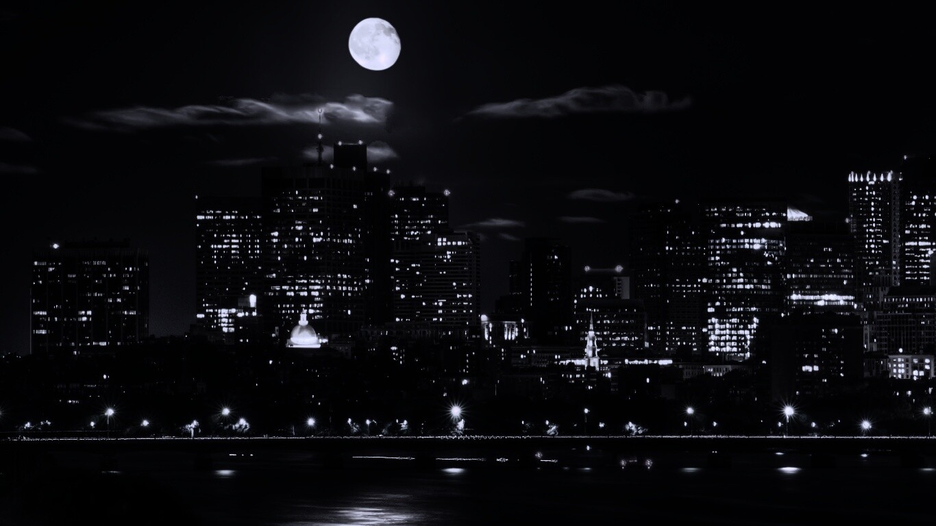 Луна над мегаполисом обои