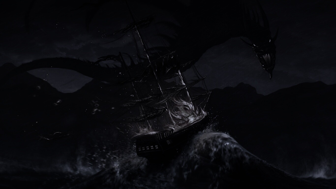 Дракон нападает на корабль обои